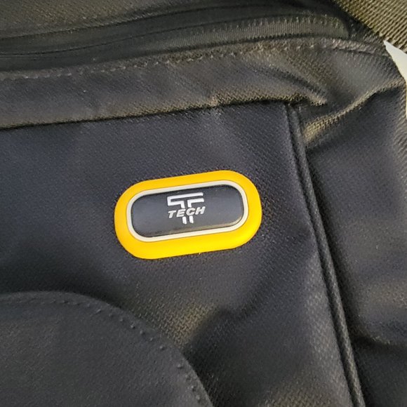 Tumi Tech Black Yellow Gold McKenna Flap Body Bag Crossbody Adjustable Strap - Picture 3 of 16